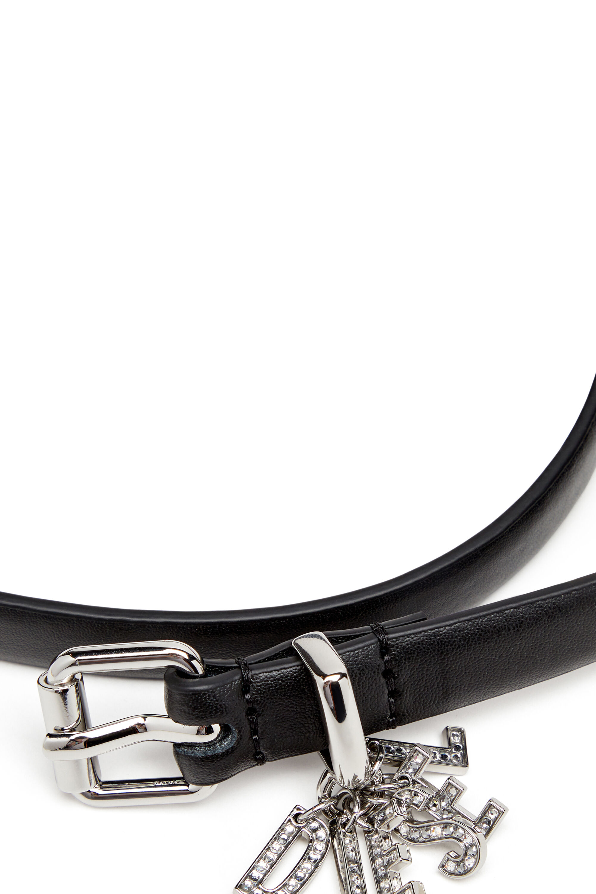 Diesel - B-CHARM-LOOP, Woman's 1.4cm nappa leather belt with logo charms in Black - 3