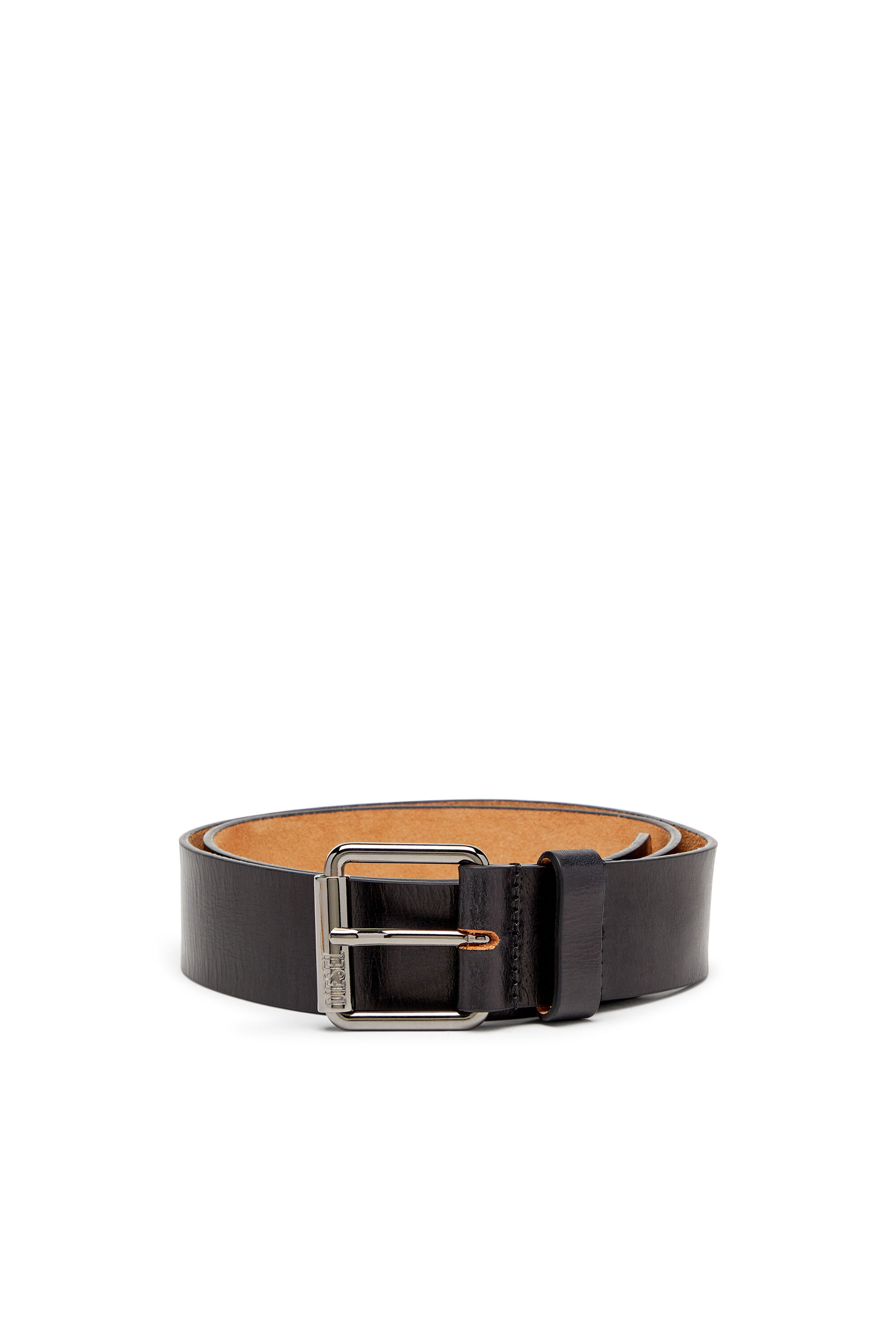 Diesel - B-FLAG, Man's 4cm Leather belt with fifth pocket logo flag in Black - 1