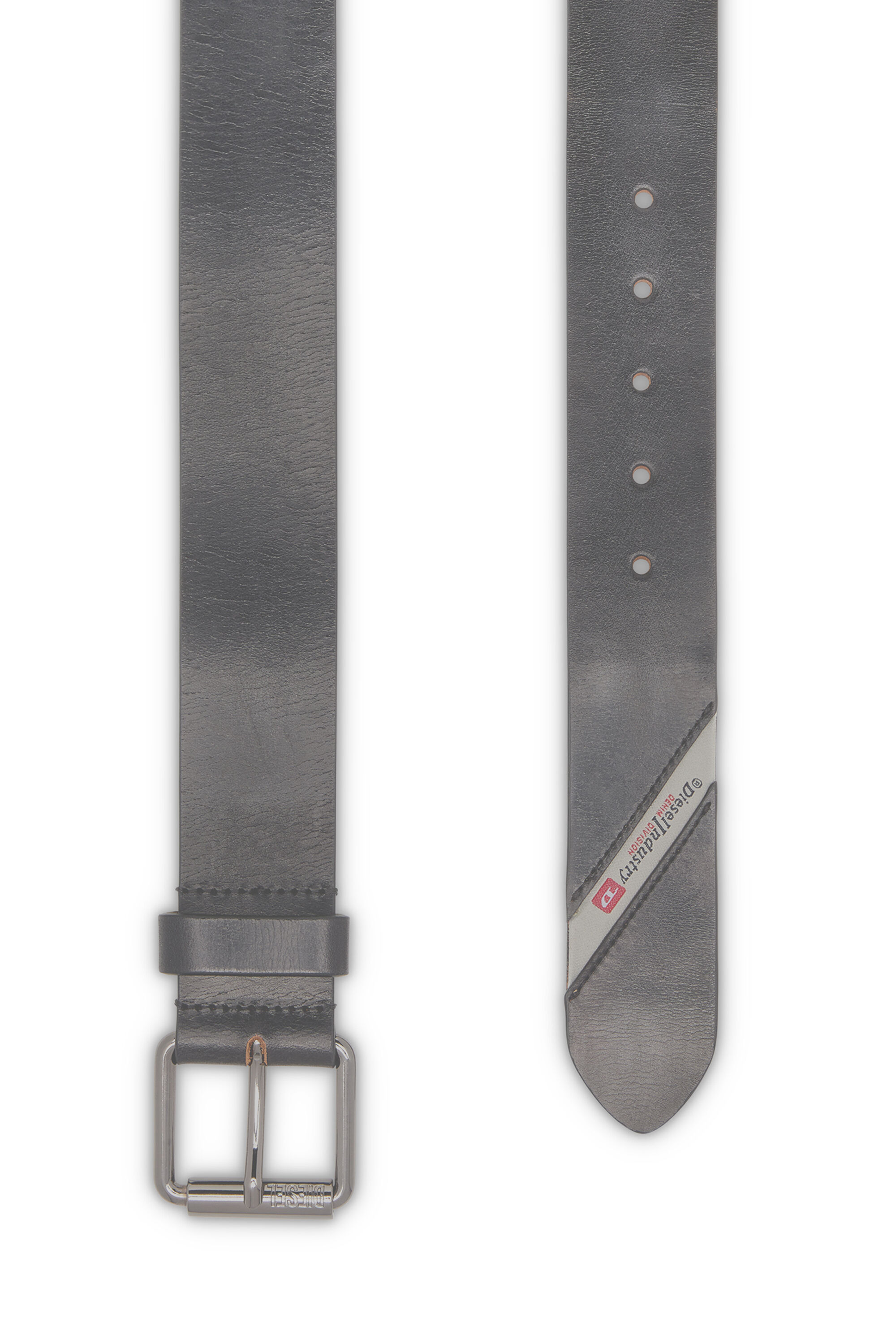 Diesel - B-FLAG, Man's 4cm Leather belt with fifth pocket logo flag in Black - 2