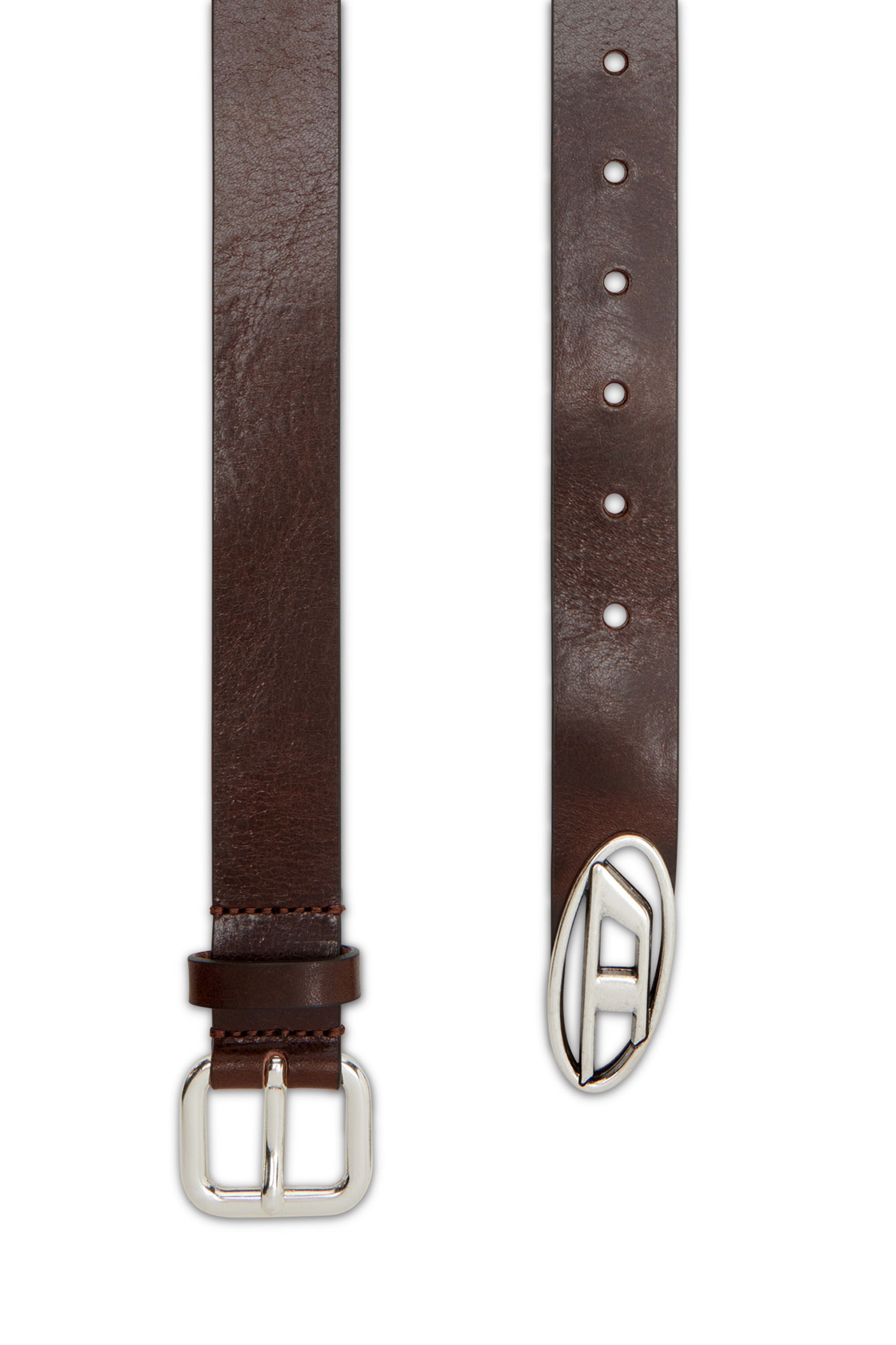 Diesel - B-INLAY, Unisex's 2.9cm leather belt with oval d logo in Brown - 2