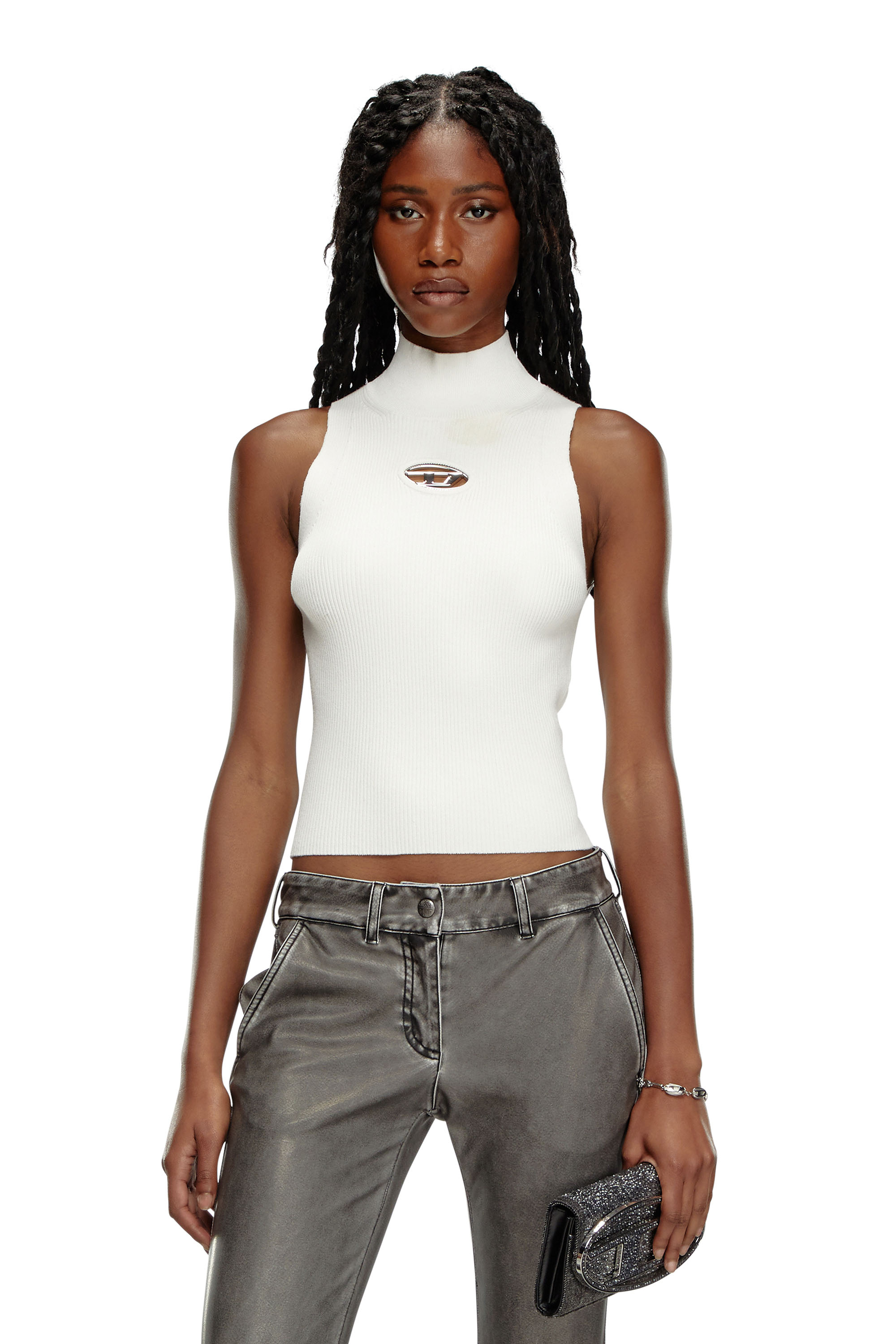 Diesel - M-ONERVAX-TOP, Woman's Ribbed-knit turtleneck top in White - 1
