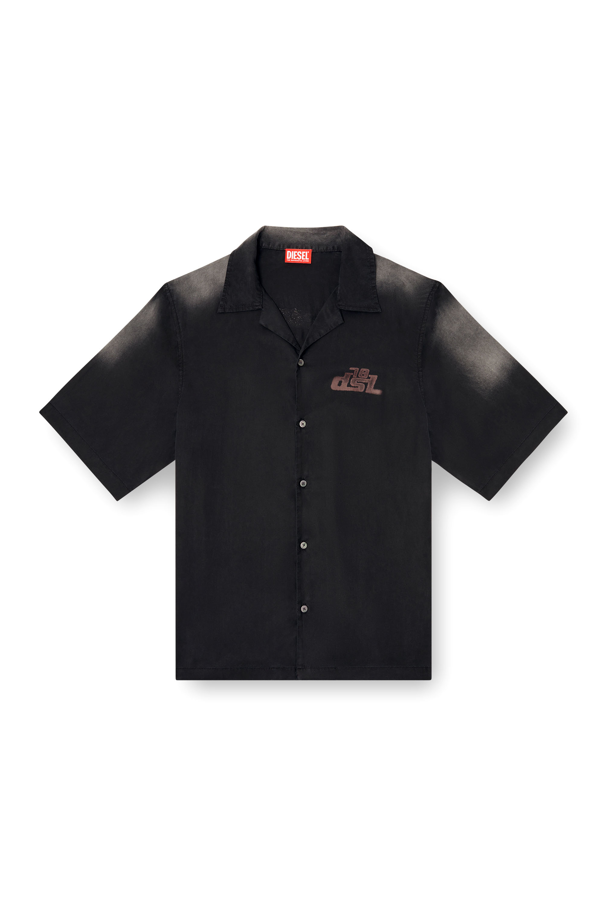 Diesel - S-ELLY, Man's Faded bowling shirt with logo prints in Black - 3