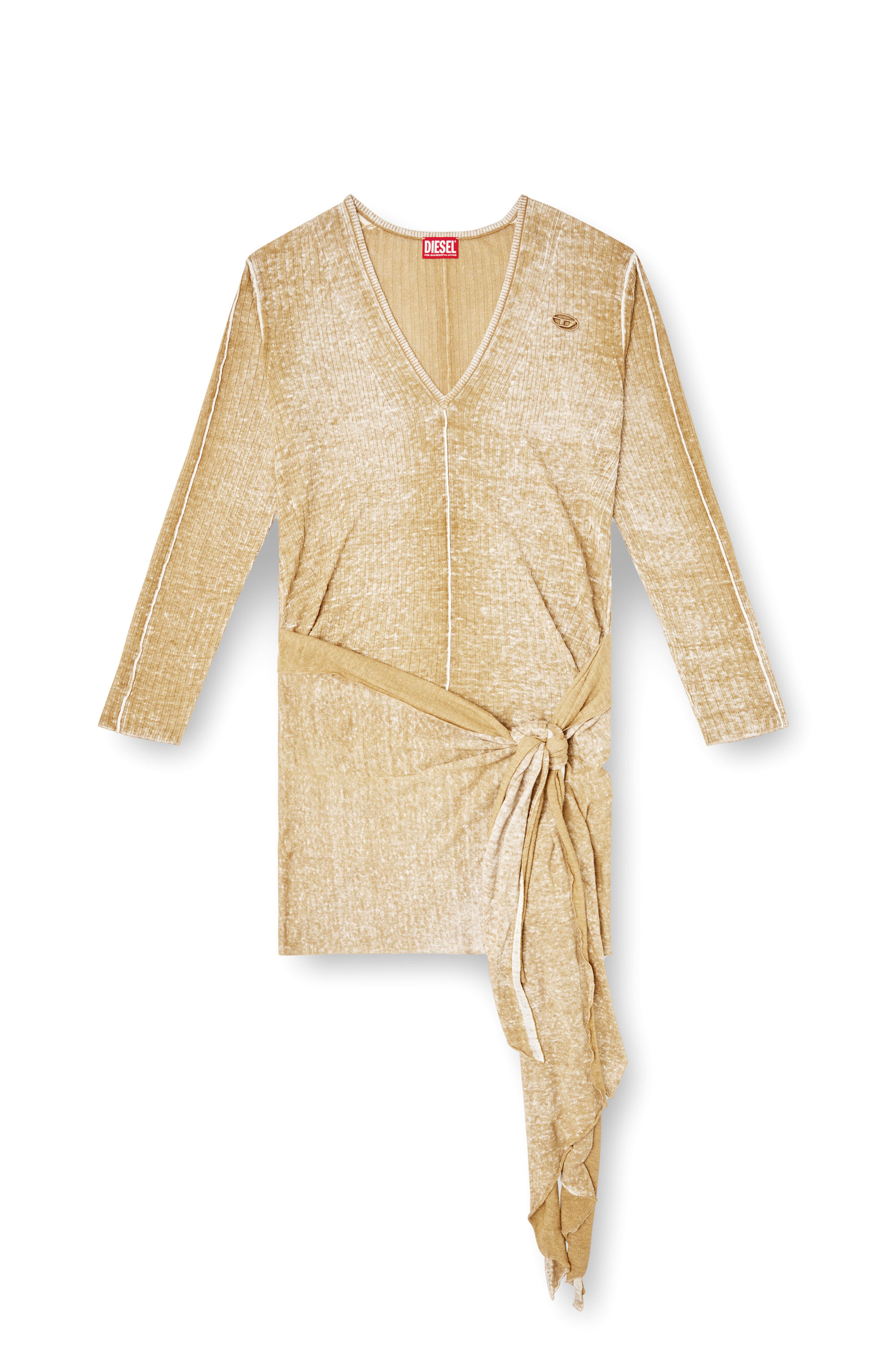 Diesel - M-EGAKNOT, Woman's Knitted dress with hip tie in Light Brown - 3